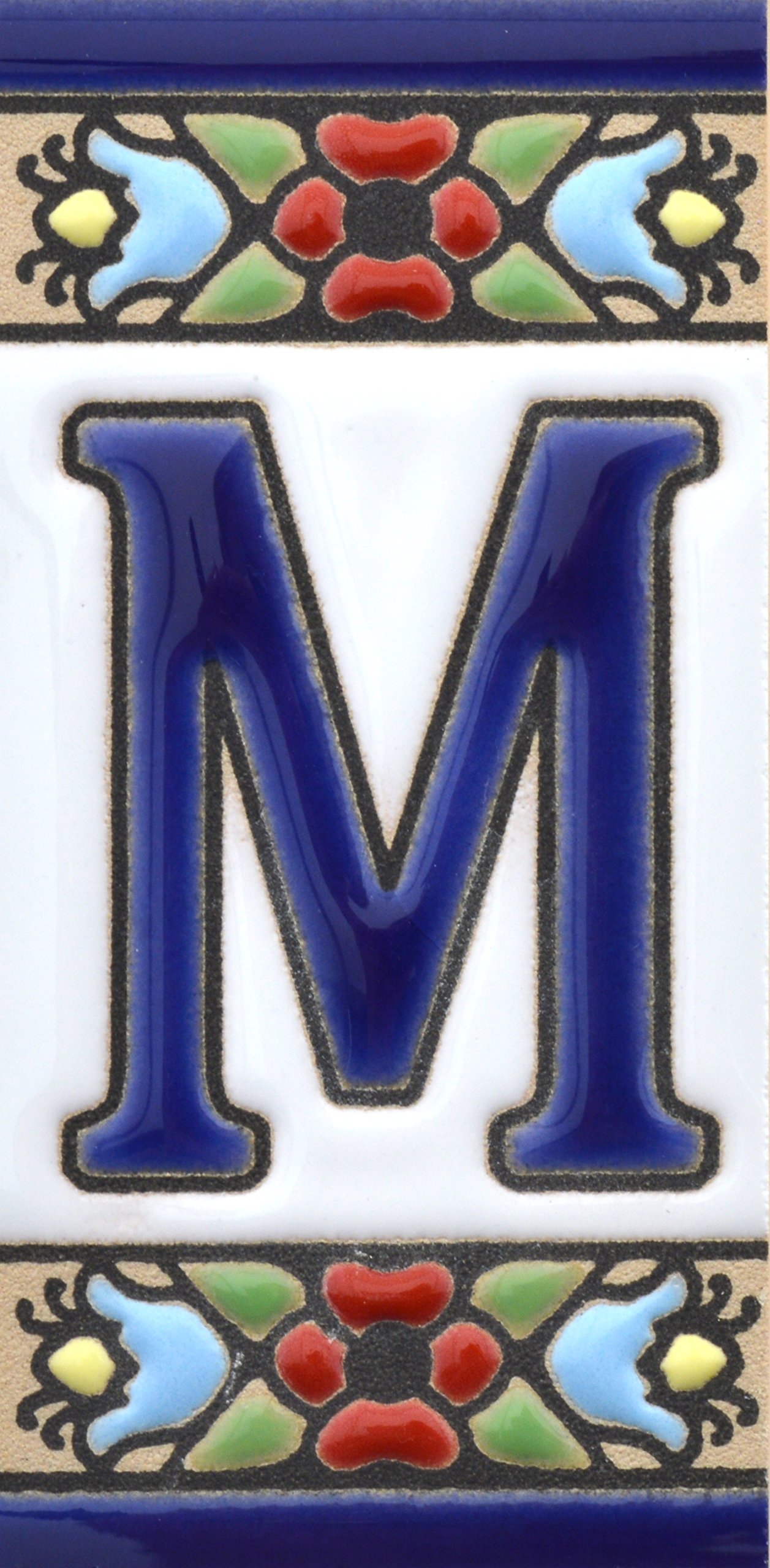 House letters 3 inch. Handpainted house letter tiles for signs, addresses and names. Address numbers for houses. House address numbers and letters. Design Design FLORES MINI 2,87" x 1,38" (LETTER M)