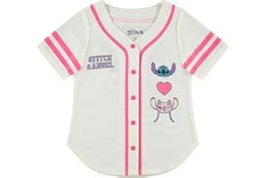 Disney Girls Girls Lilo & Stitch and Angel Baseball Jersey - Classic Mesh Button Down Shirt