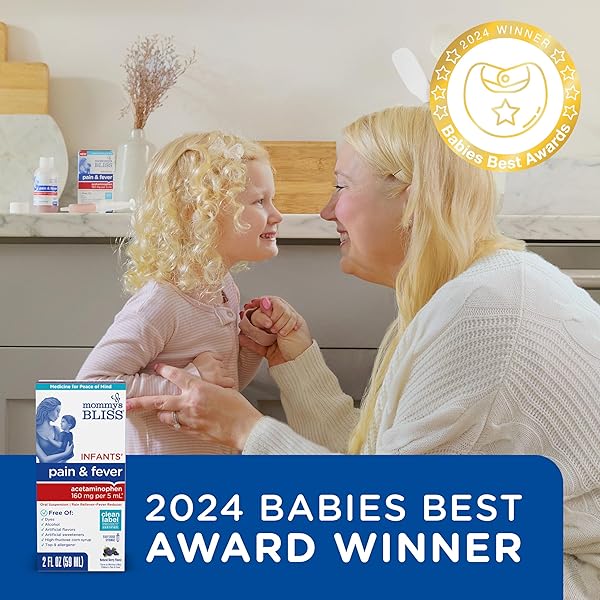 MOMMY’S BLISS INFANTS’ PAIN AND FEVER REDUCER, BABY ACETAMINOPHEN, DYE FREE, DELICIOUS MIXED BERRY FLAVOR, AGES 2+, 2 FLUID OUNCES