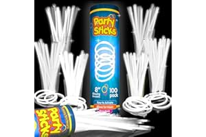PartySticks Glow Sticks Party Supplies 100pk - 8 Inch Glow in The Dark Light Up Sticks Party Favors, Glow Party Decorations, Neon Party Glow Necklaces Glow Bracelets Connectors (White) (TN-1224962)