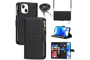 Jaorty Fit for iPhone 14 (5G 2022) Wallet Case,[9 Card Slots] [Removable Adjustable Crossbody Necklace Lanyard Shoulder Strap