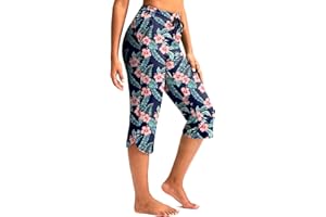 Pudolla Women's Swim Capris 18" Quick Dry UPF50+ Swimsuit Pants Long Board Shorts for Women with Pockets