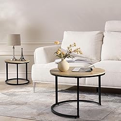 Uisoal Wood Coffee Table Set of 2, Nesting Coffee