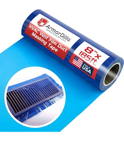 Duct Outlet Adhesive Plastic Wrap Protection Film – Blue, 2.5 Mil Thick, 24 X 200 Feet – HVAC Cover For Construction, Painting, And Dust Protection