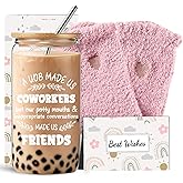 DHQH Funny Coworker Gifts for Women, Farewell Friendship Gifts for Friends, Birthday Present Set with 16 Oz Glass Cup Socks, Christmas Thank You Gift for Her