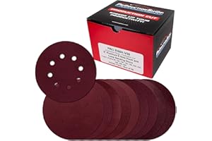 ProductionShop 5" Red 8-Hole Pattern Sanding Discs, 50 Disc Variety Pack, Grits 80, 100, 120, 150, 180, 220, 320, 400, 600, 800 - Hook & Loop Sandpaper for Random Orbital Sanders - Woodworking, Paint