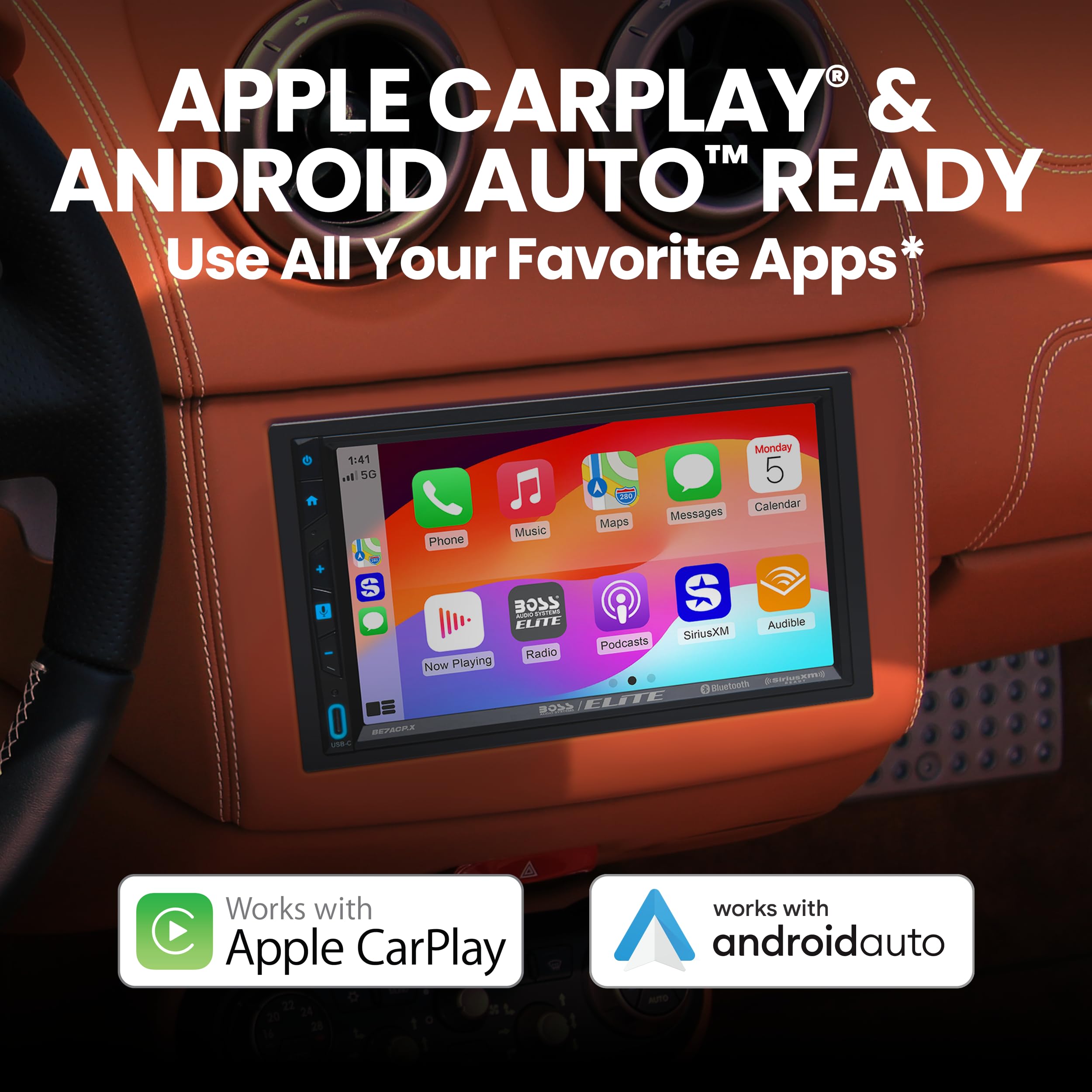 BOSS Audio Systems Elite Series BE7ACP.X Car Stereo - Apple CarPlay, Android Auto, SiriusXM-Ready, Double Din, 7 Inch Touchscreen, No CD DVD Player