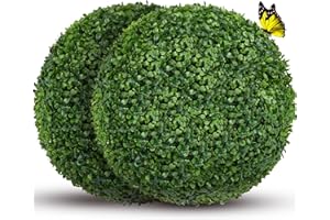 TITGGI 2 PCS 16.1 inch Artificial Plant Topiary Balls, 4 Layers Boxwood Balls, UV Resistant Artificial Topiary Ball with Butterfly Dragonfly Decoration and Ties for Garden, Indoor and Outdoor Decor