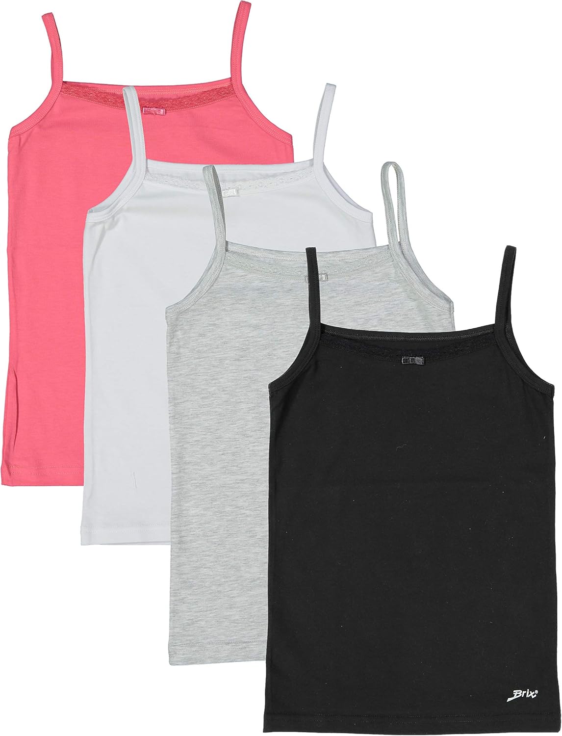 Brix Camisole Tank Top Undershirts for Girls- Cotton, Tagless, Sleeveless- 4 Pack: Clothing