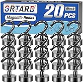 Grtard 20 Pack Black Magnetic Hooks, 28LBS Strong Magnet Hooks for Cruise Cabins, Black Magnetic Hooks Heavy Duty, Neodymium Magnets with Hook for Hanging, Fridge, Outdoor, Workplace, Garage