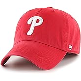 47 MLB Team Color Primary Logo Franchise Fitted Baseball Hat Cap, Unisex Adult - Philadephia Phillies - Red (Medium)