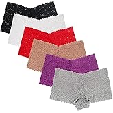 Delcroix 7 Pack Lace Boyshort Panties for Women Sexy Breathable Soft Stretch Hipster Panty, Assorted Different Lace Pattern