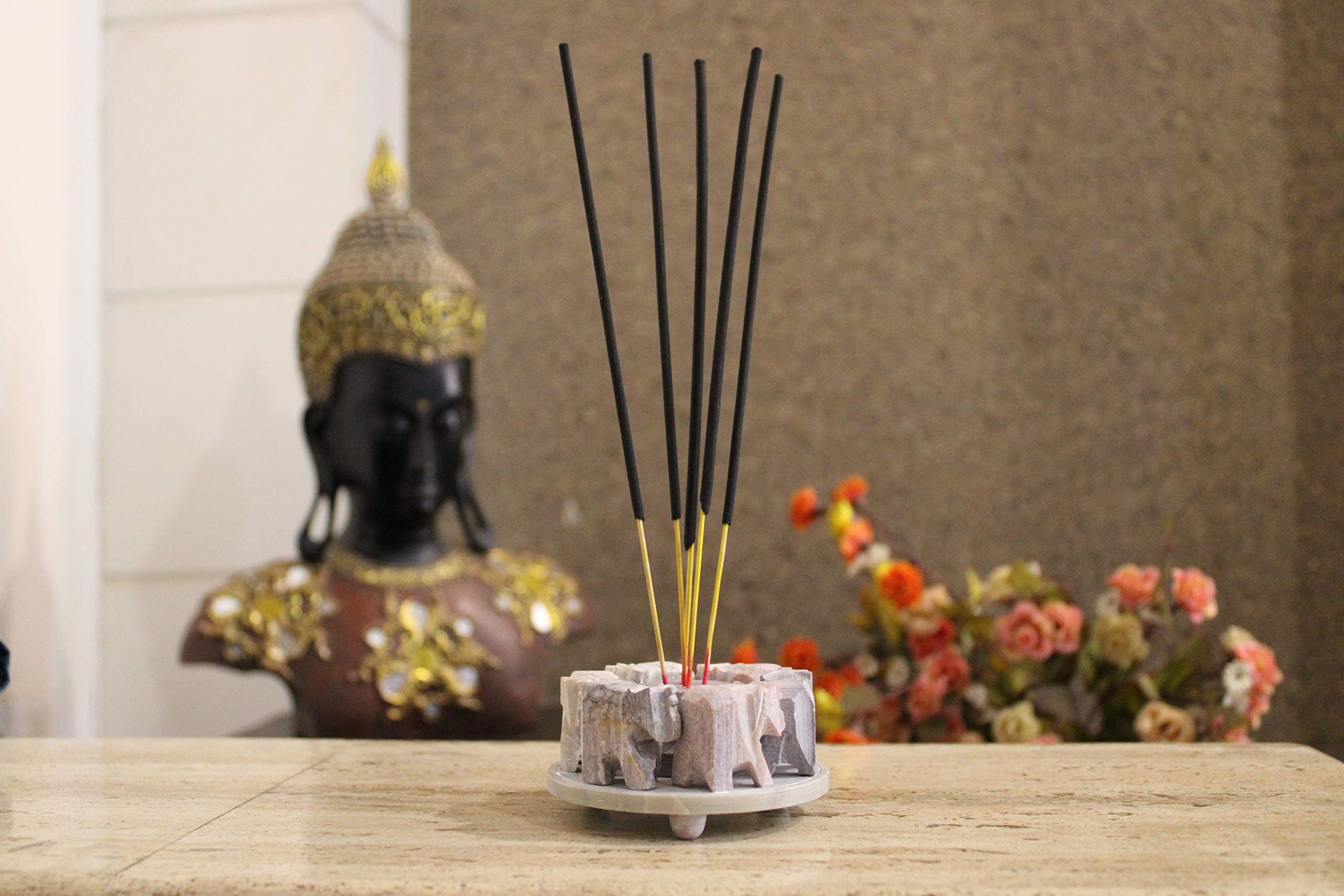 KC KULLICRAFT Handcrafted Elephant Carving Soapstone Marble Incense Agarbati Stand Holder for Puja