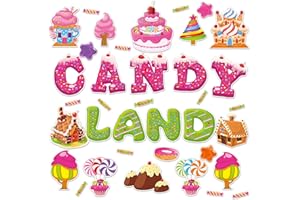 PARTY GREETING Candyland Cutouts Candy Classroom Bulletin Board Decorations Candy Land Ice Cream Donut Round Lollipop Cut Outs Kids Sweet Birthday Themed Party Supplies for Students Classroom Decorations