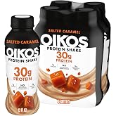 Oikos Protein Shake, Salted Caramel, 30g Protein, 12 fl oz, 4 Count | Shelf-Stable Ready-To-Drink Shake, Packed with 30g Protein, 5g Prebiotic Fiber, 1g Sugar, Easy Grab-And-Go Snack