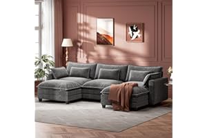 Marsail Modular Sectional Sofa 110.6" U-Shaped Modern Comfy Cloud Couch, 5-Seat Chenille Deep Seat Sofa with Throw Pillow & Movable Ottoman for Living Room, Bedroom and Apartment, Grey