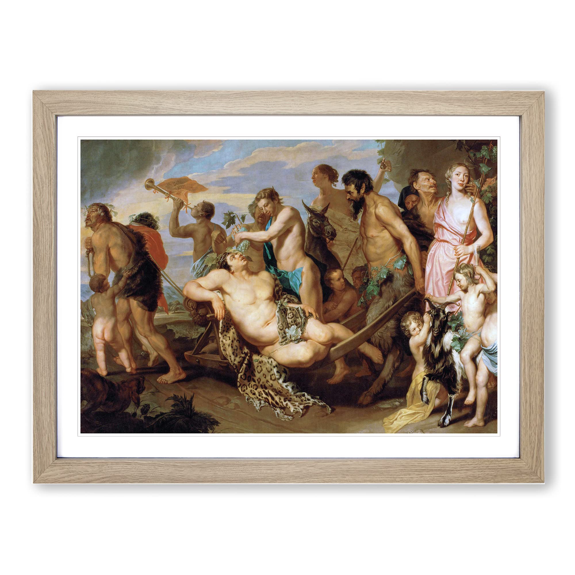 The Triumph Of Bacchus By Peter Paul Rubens Classic Painting Framed Wall Art Print, Ready to Hang Picture for Living Room Bedroom Home Office Décor, Oak A4 (34 x 25 cm)