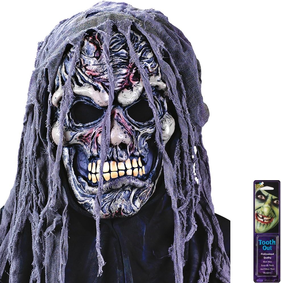 Bundle: 2 Items - Crypt Creature Gauze Zombie Mask and Free Pack of Makeup Grey