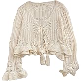 SHENHE Women's Plus Size Tie Front Sweater Cardigan Deep V Neck Tassel Ruffle Knitwear