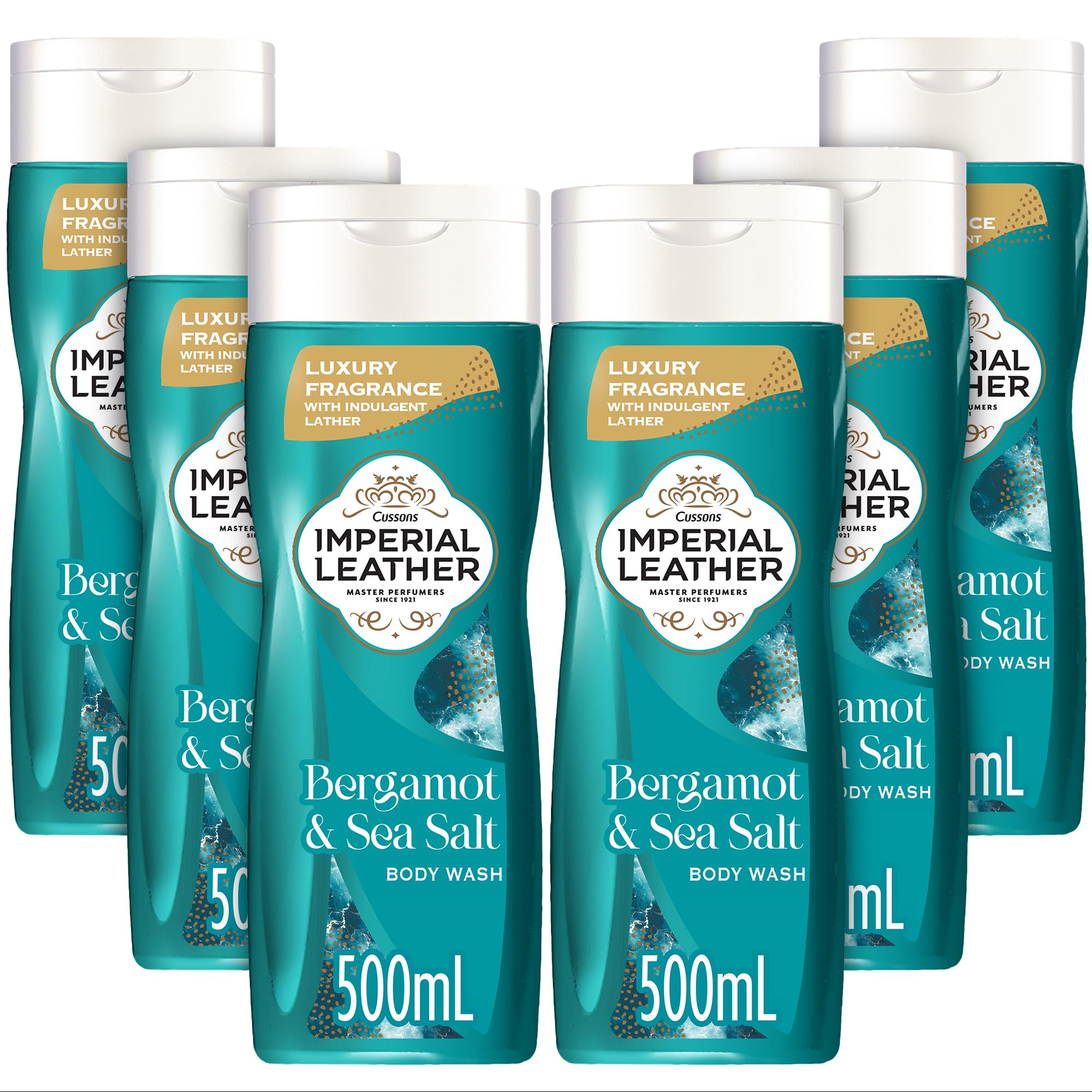 Imperial Leather Bergamot & Sea Salt Energising Body Wash Shower Gel, Signature Oil Blend, Creamy Lather, Gentle Skin Care, Bulk Buy, Pack of 6x500ml