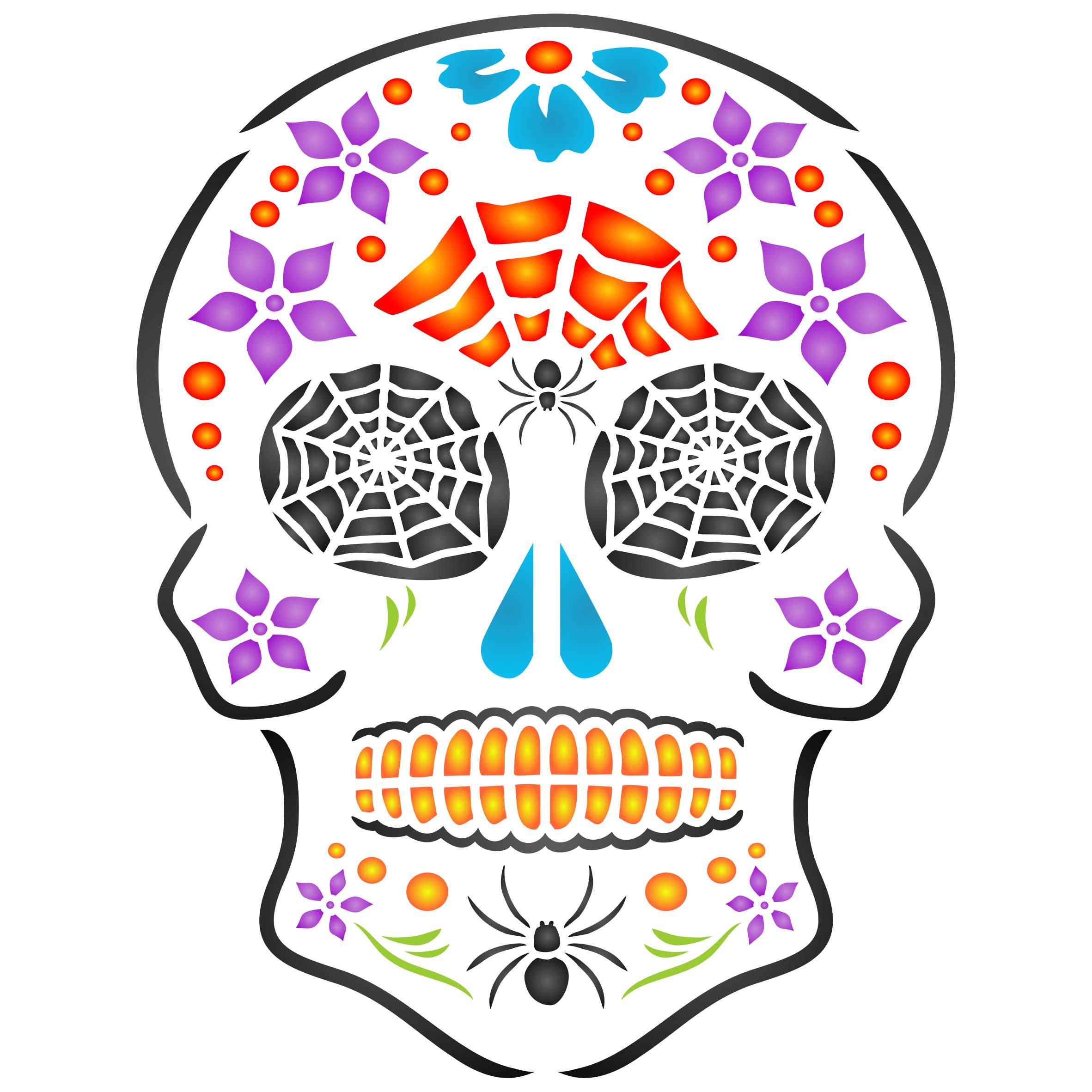 Halloween Sugar Skull Stencil - 16.5 x 21.5cm (M) - Reusable Day of The Dead Cinco de Mayo Wall Stencils for Painting