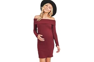 LaClef Women's Off Shoulder Sweater Knit Maternity Dress