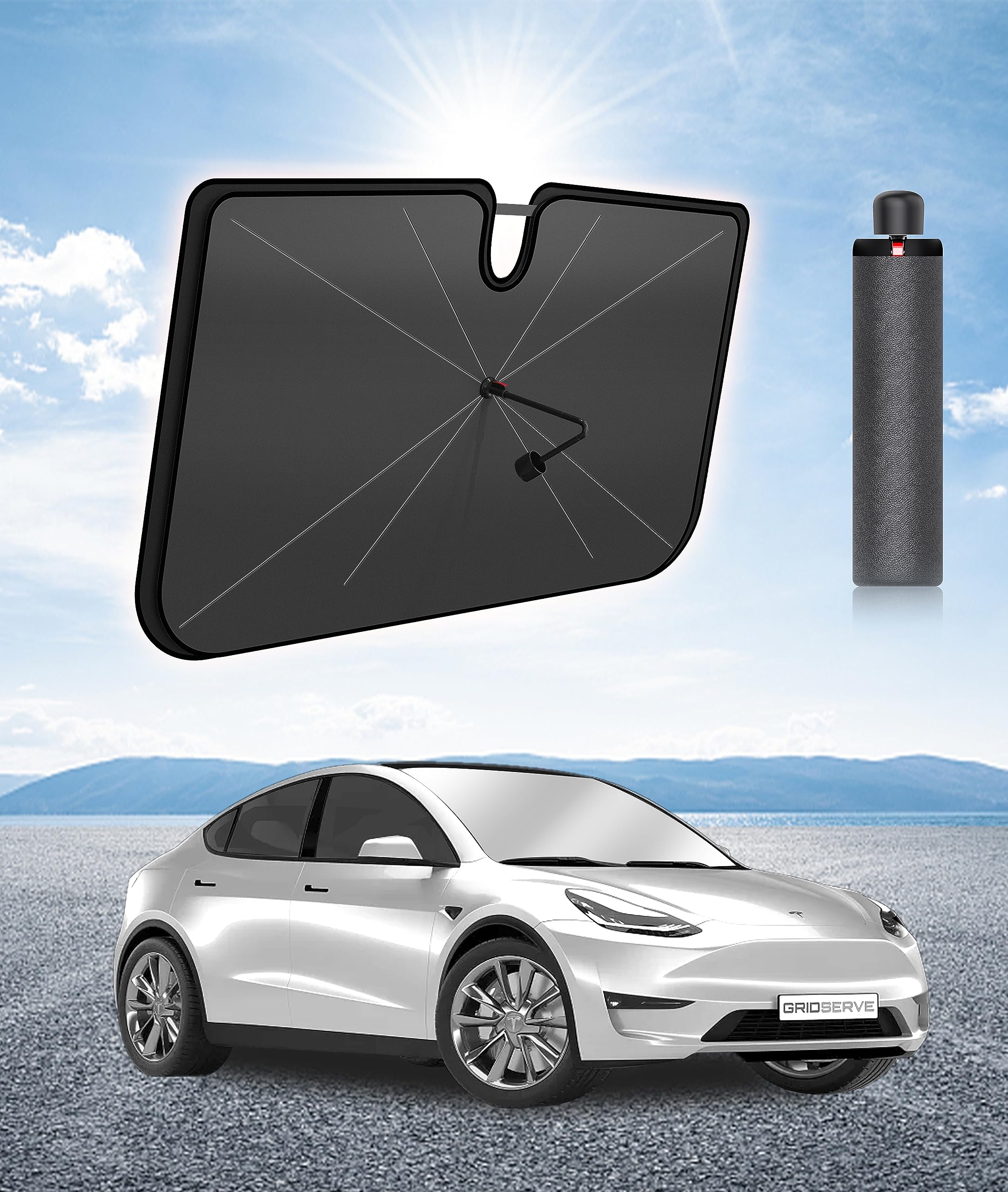 Photo 1 of [2025 Upgraded] Windshield Sun Shade Umbrella for Car - [Vinyl Coating] Protect Car Interior from Sun Heat Damage Keep Cool, Sun Visor Cover Foldable Sunshade for Front Window (53" L X 29" W)