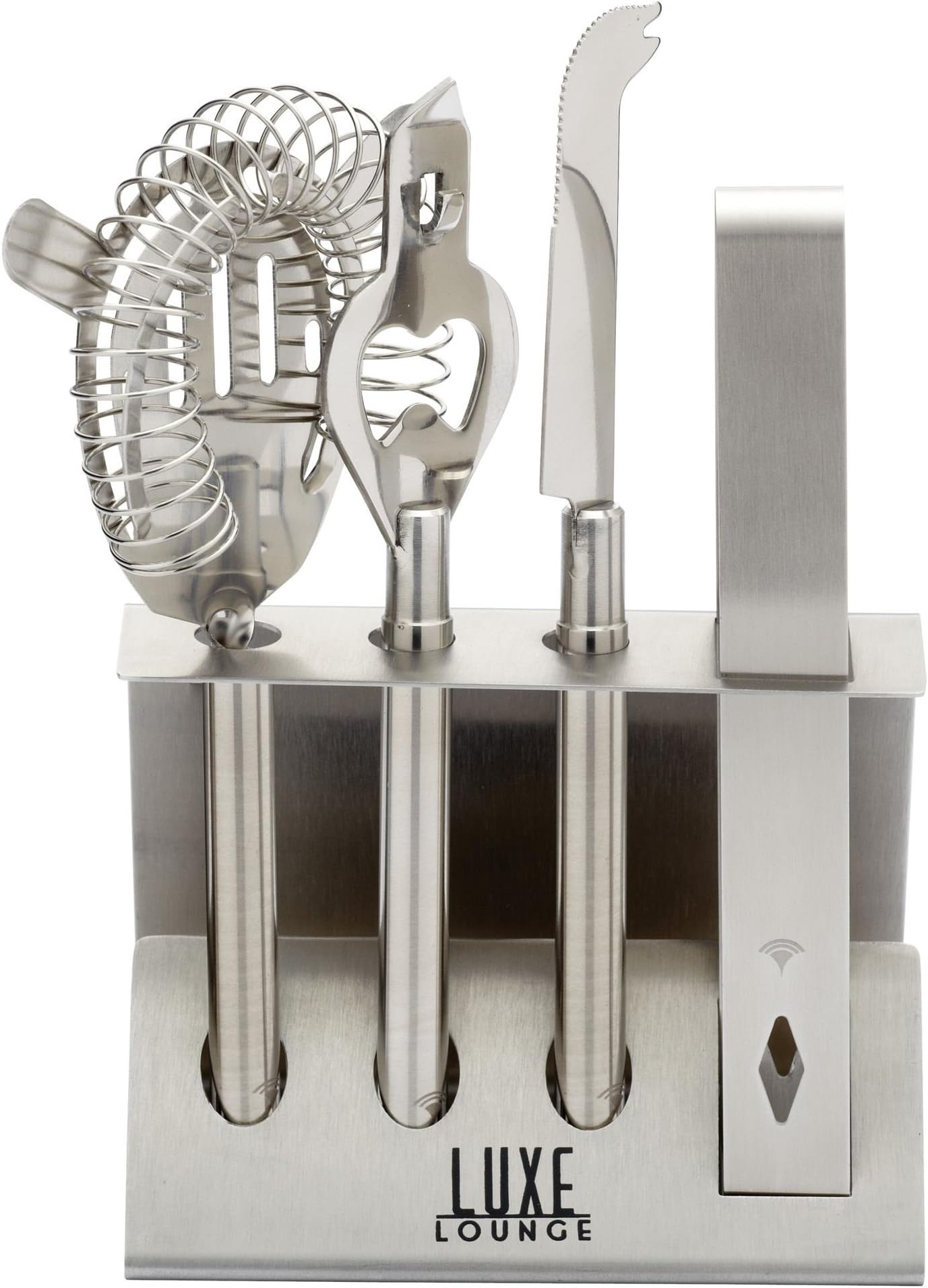 BarCraft Stainless Steel Cocktail Tool Kit with Stand and Printed Recipes (5-Piece Gift Set)