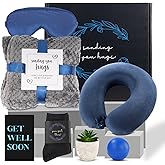 Get Well Gifts For Men,Care Package For Men With Cozy Blanket|Memory Foam Pillow|Stress Ball|Socks|Eye Mask|Thinking Of You Greeting Card|Little Plant,Get Well Soon Gift Basket for Dad|Husband|Brother