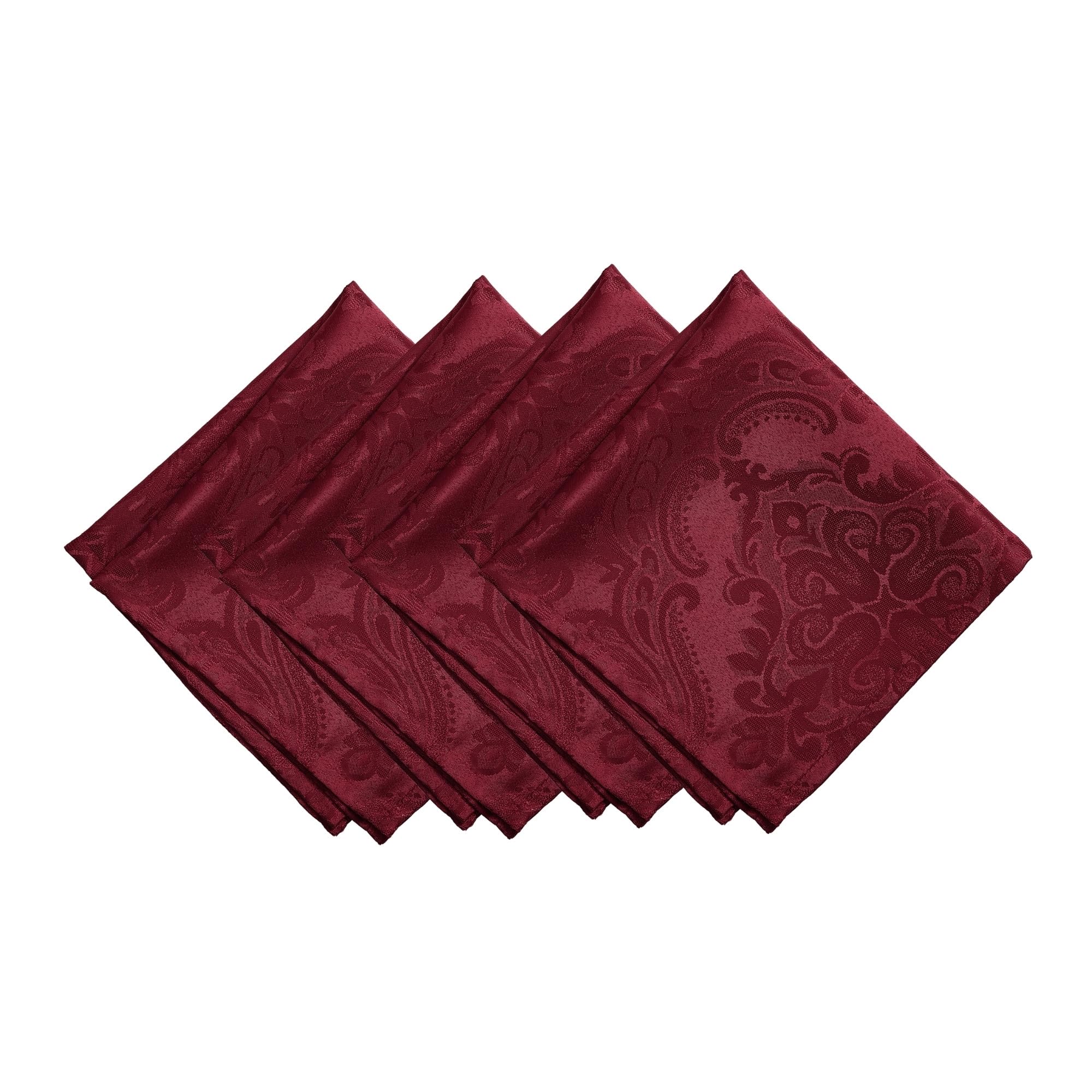 Elrene Damask Fabric Napkins, Polyester, Cranberry, 17" x 17" (Set of 4)