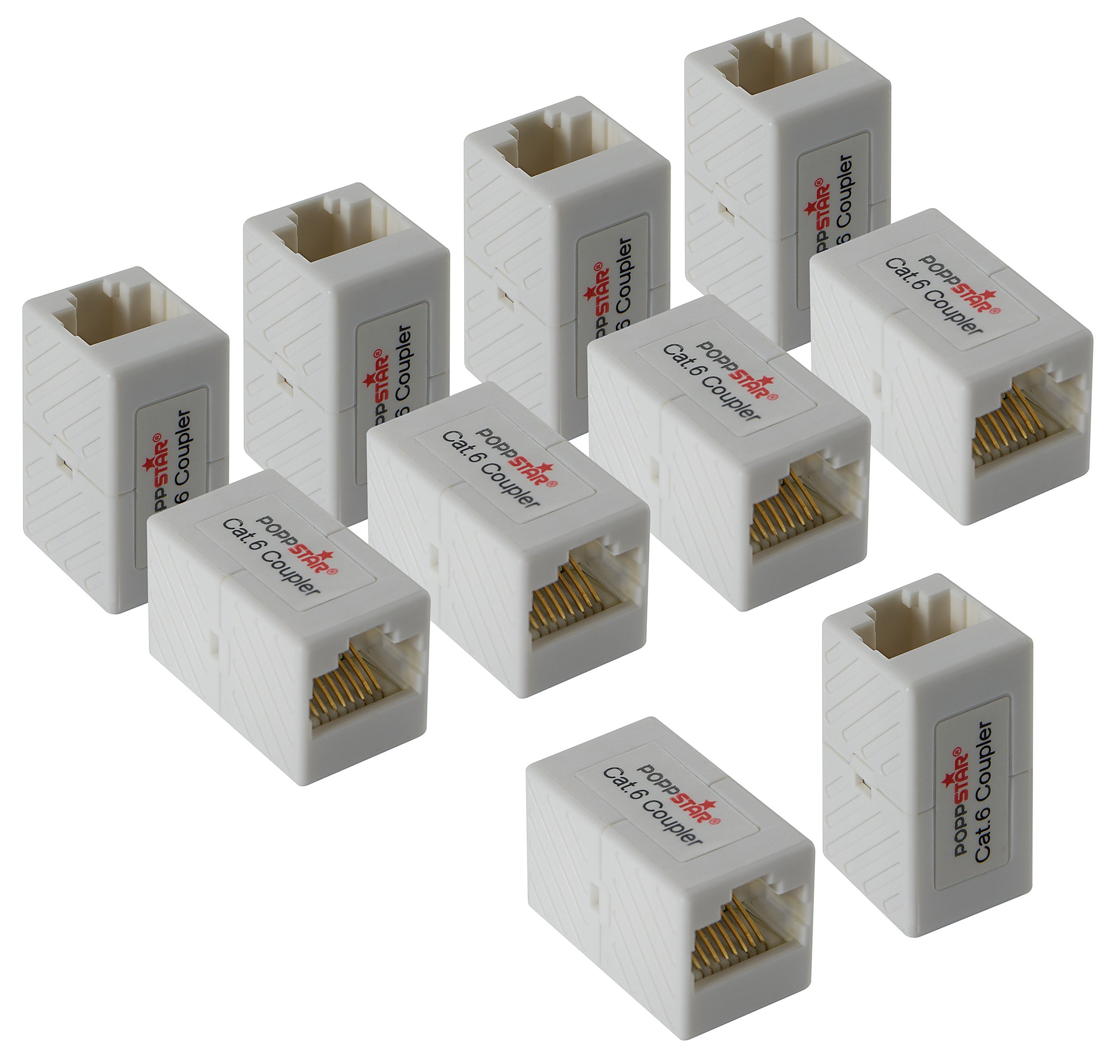 Poppstar 10x Adapter RJ45 Coupling Cat6 (2x Female, 8-pin, Shielded), Ethernet Cable Connector - Network Coupler for Patch Cable, DSL LAN Cable, Network Cable, Modular