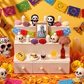Thenshop Dia De Los Muertos Mini Ofrenda Altar Day of The Dead Decor, Human | Memorial Set with Photo Frame, Sugar Skulls, Pan De Muerto, Marigolds for Mexican Picado Fiesta Remembrance Supplies