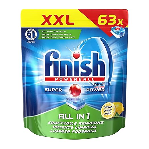 Finish All in 1 Citrus Spülmaschinentabs, Geschirrspültabs für kraftvolle Reinigung, Geschirrspülmittel, XXL Pack, 63 Tabs