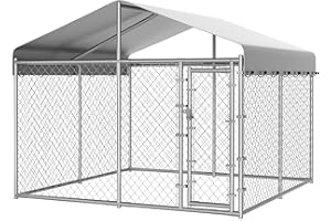 HITTITE Extra Large Outdoor Dog Kennel, 10x10x6.56ft Anti-Rust Dog Kennel Outside with Roof, Galvanized Chain Link Dog Runs for Outside with Secure Lock