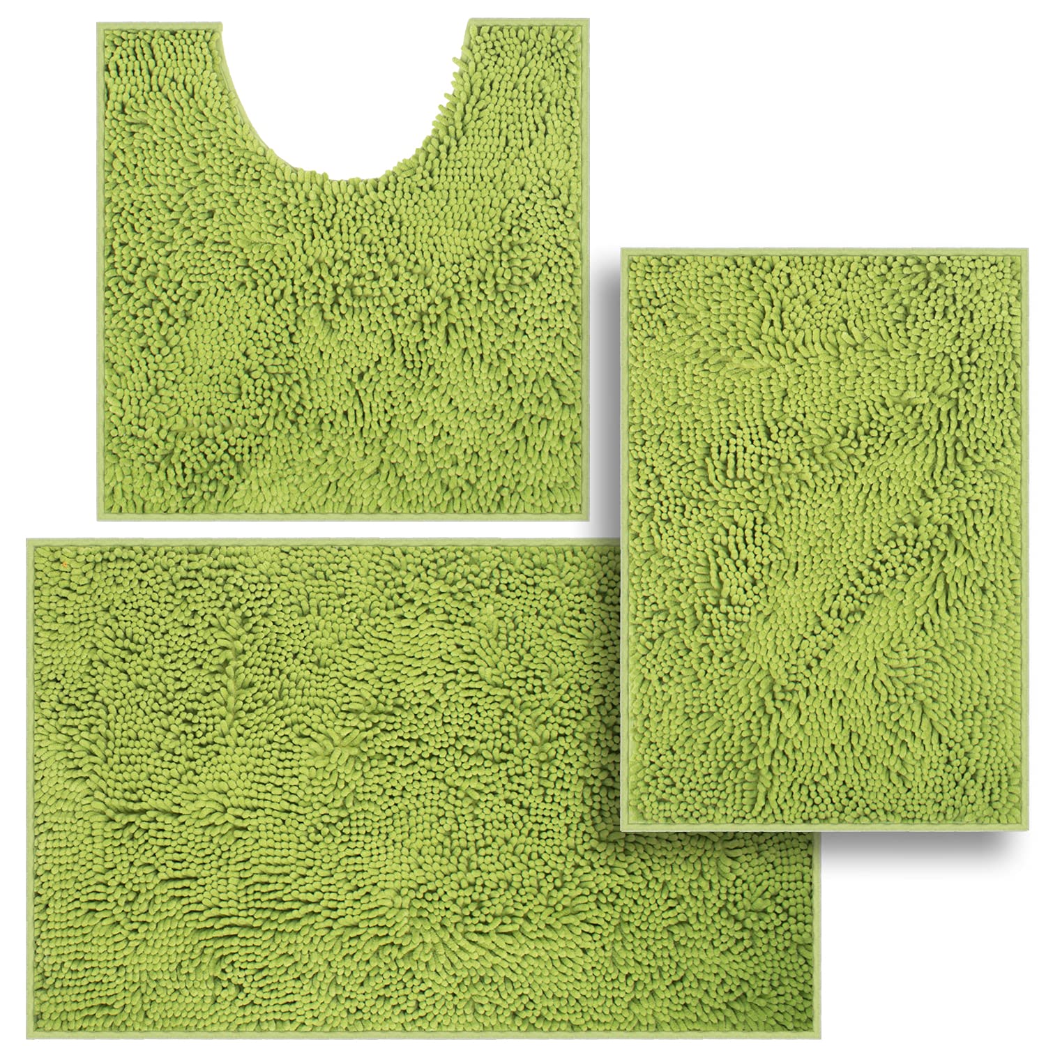 Photo 1 of 3 Pieces Bathroom Rugs, Anti-Slip Chenille Bath Rug, Super Absorbent Luxury Shaggy Bath Mats Set, Perfect Plush Carpet for Tub, Shower, Bath Room,Machine Washable (Green)