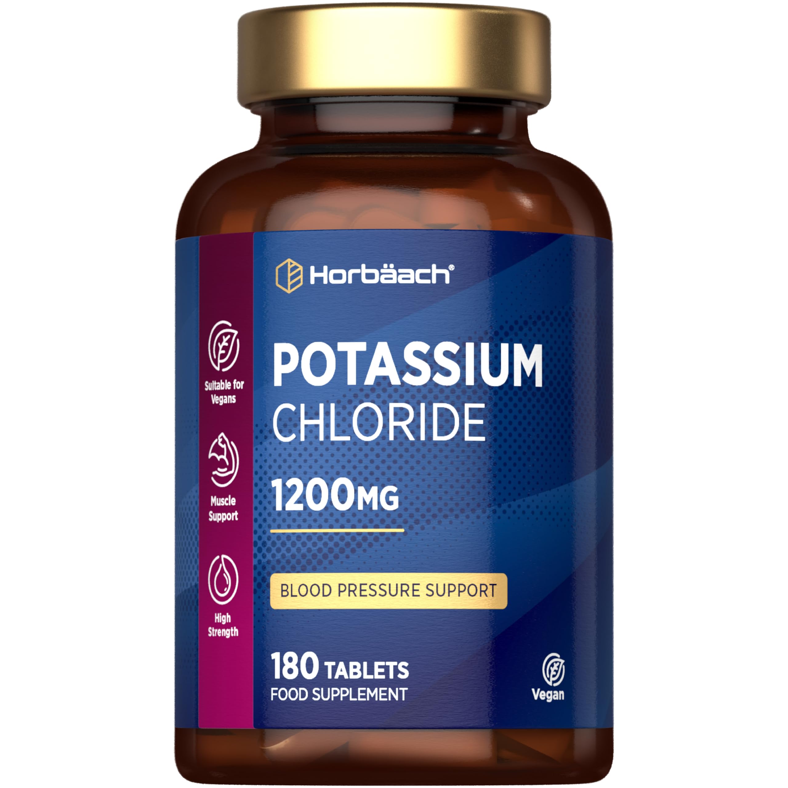 Potassium Supplement 1200mg | High Bioavailability | 180 Vegan Tablets | 624mg of Potassium & 564mg of Chloride | Suitable for Vegans & Vegetarians | by Horbaach