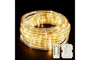 Fitybow LED Rope Lights Battery Operated String Lights 40Ft 120 LEDs 8 Modes Hanging Fairy Lights Dimmable/Timer with Remote for Camping Party Halloween Christmas Decoration (Warm White)