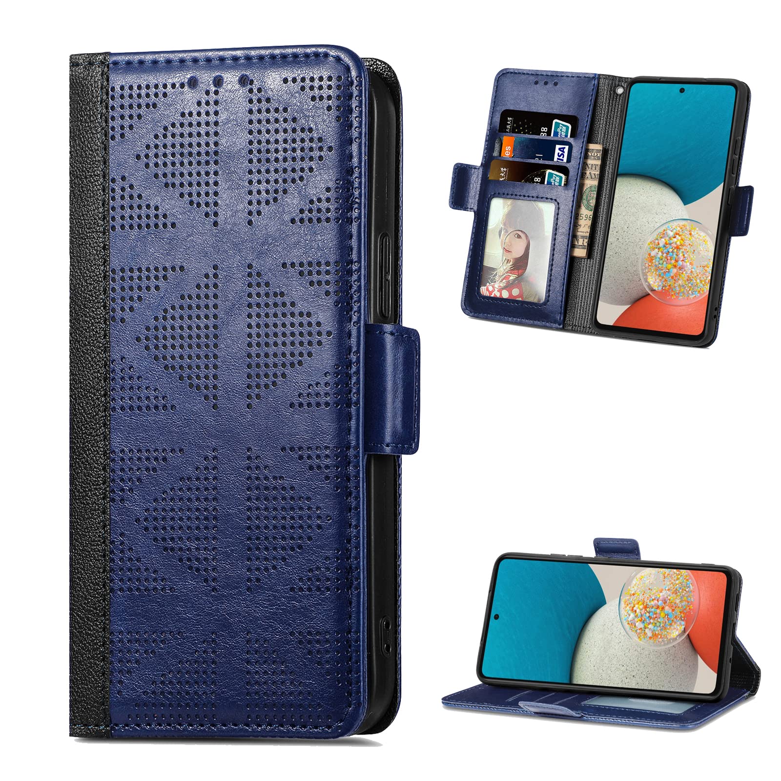 TIANYUE Case for Motorola Moto G84 5G Case, Leather wallet with rice print design, Wallet Case with Card Slot and Magnetic Closure Flip Kickstand Compatible with Motorola Moto G84 5G-Blue