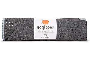 MANDUKA Yogitoes Yoga Mat Towel - Lightweight, Quick Drying Microfiber, Non Slip Skidless Technology, Use in Hot Yoga, Vinyasa and Power, 71 Inch (180cm), Grey