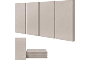 UMIACOUSTICS 4 PCS Acoustic Panels, 2“ Thick 23.6" x 11.8" Fiberglass Sound Wall Panels, Self-adhesive Sound Absorbing Panels for Home Studios, Office, Theater. Light Camel