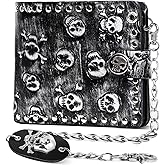 ZEKEE Skull Gothic Chain Wallet Leather - Punk Bifold Halloween Goth Accessories Studded Edge Design | Unisex, Black