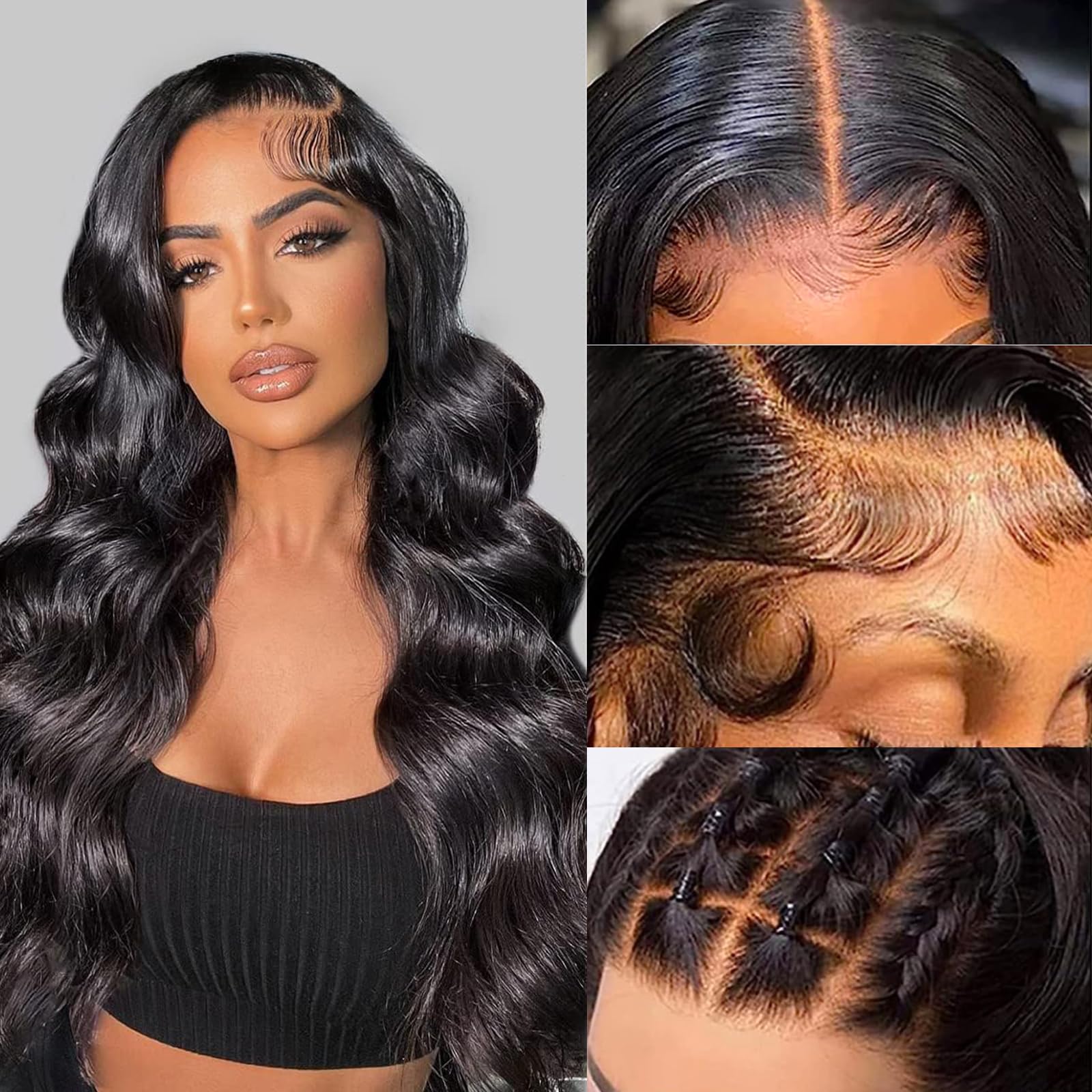 Upgraded Glueless Wigs Bleached knots Body Wave 13x4 Pre Cut Lace Front Wigs Human Hair 200% Density Brazilian Human Hair For Women Pre Plucked With Baby Hair Natural Black Color 26 Inch