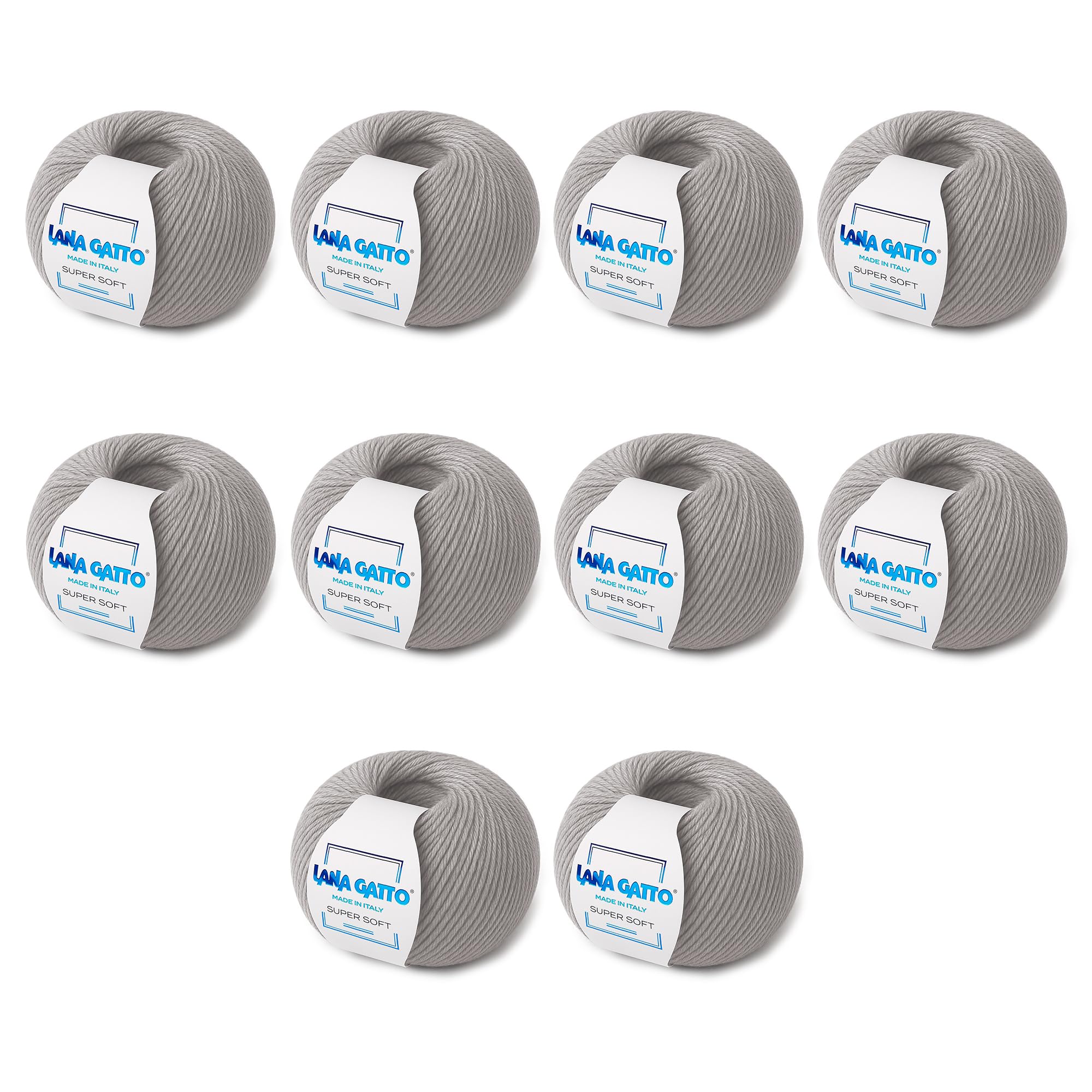 Super Soft Yarns for Crocheting and Knitting 100% Merino Wool Soft Yarn, Extrafine Wool Made in Italy by Lana Gatto Super Soft Line, 18 oz 1370 yd (10, Light Gray - 20741)