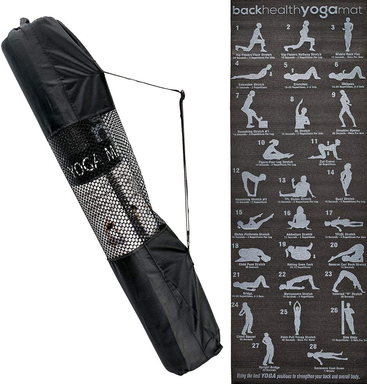 MantraRaj Instructional Yoga Mat with 28 Printed Yoga Positions for Back Health Non-Slip Premium Rubber 5mm Thick, Double-Sided Mat with Carry Bag | Ideal for Yoga, Pilates, Gym Workouts & Camping