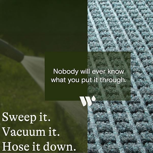 WATERHOG SQUARES FRONT DOOR MAT INDOOR OUTDOOR ENTRANCE, ABSORBENT ALL-WEATHER DOORMAT WITH NON-SLIP RUBBER BACKING, DIRT & MOISTURE TRAPPER, LOW PROFILE, EASY CLEAN, MADE IN USA, 23″X35.5″ BLUESTONE