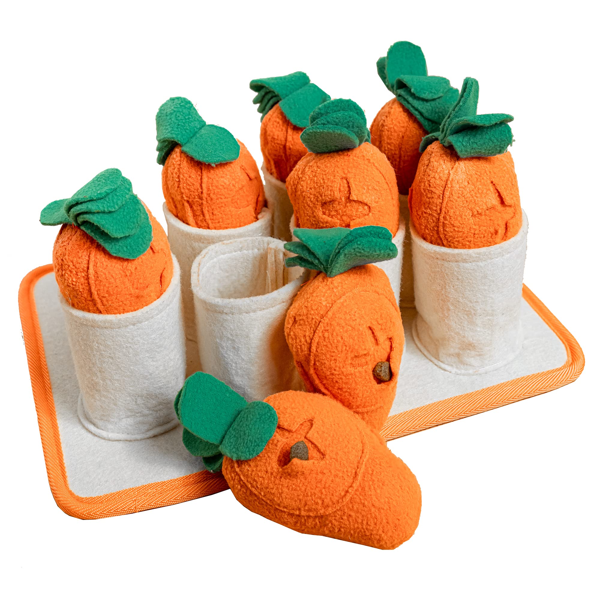 PAWS MANIA Interactive Dog Puzzle Toy (Carrot) for small to medium sized dogs, hide and seek treats with hidden squeakers