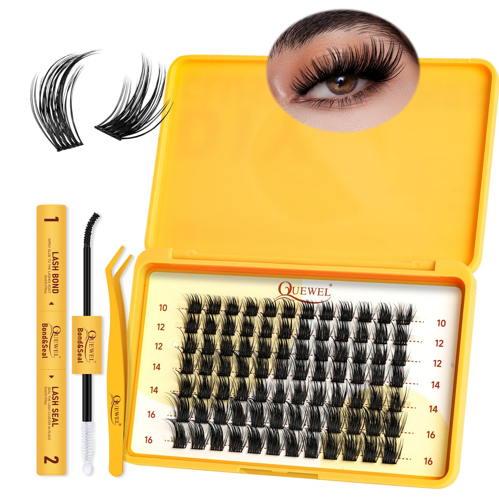 QUEWEL Cluster-Lashes Kit, Individual-Eyelashes Kit 10-16mm Cat Eye Lash Clusters 84Pcs Bond and Seal Lash Kit, DIY Lash Extensions at Home(Kitten Kit) — image 1
