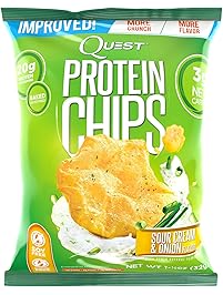 Quest Nutrition Protein Chips, Sour Cream & Onion, 21g Protein, 3g Net Carbs, 130 Cals, Low Carb, Gluten Free, Soy Free, Potato Free, Baked, 1.2oz Bag, 8 Count, Packaging May Vary