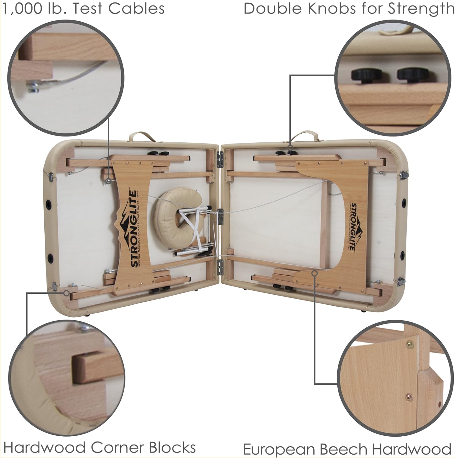 STRONGLITE Portable Massage Table Olympia - Double Knobs, Package w/ Adjustable Face Cradle, Face Pillow, Half Round Bolster, Microfiber Sheet Set & Carry Case (28x73"): Sports & Outdoors