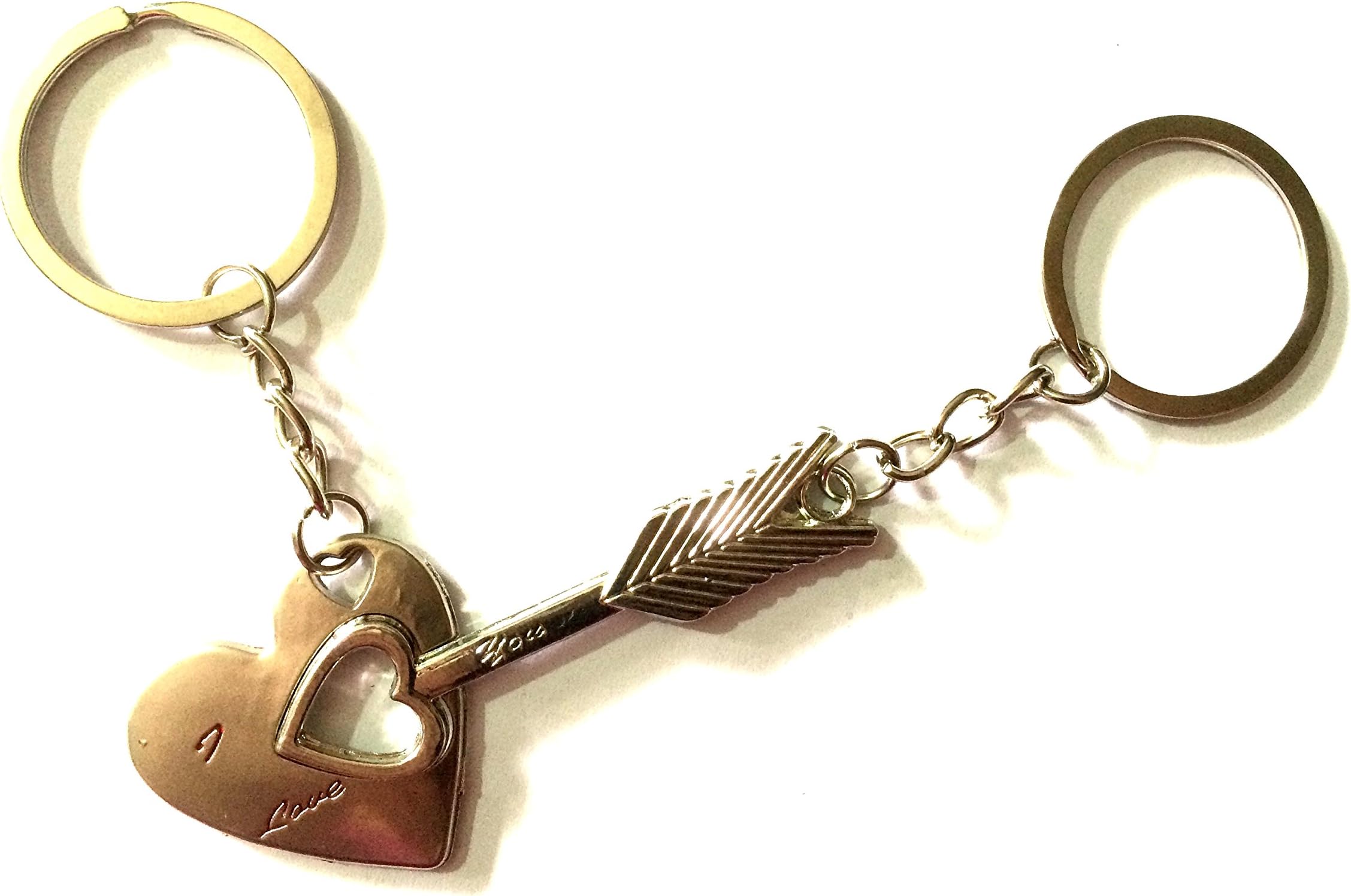 Leshare Couple Lovers Keychain a Pair of Keychain 2 Pc Beautiful Fashion Bow and an Arrow to Wear Heart Love Puzzles High-grade Stainless Steel Couples Keychain Pendants Ornament for Handbags or School Pack Romantic Gift for Boyfriend or Girlfriend Christmas Thank Gift Cool Key Holders Lanyards Fobs